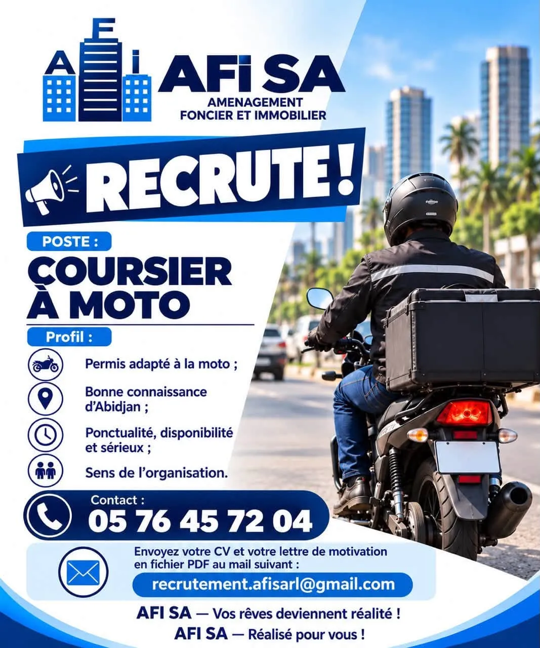 RECRUTEMENT COURSIER A MOTO