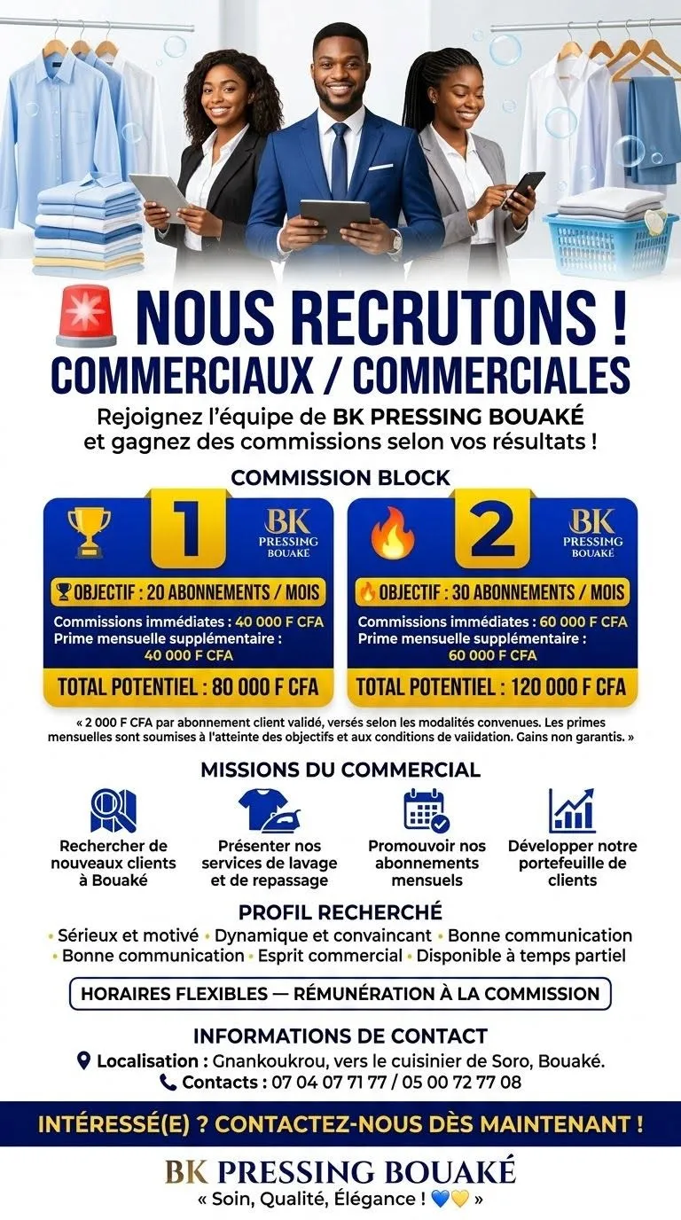 Offre d'emploi RECRUTEMENT DES COMMERCIAUX (H/F)