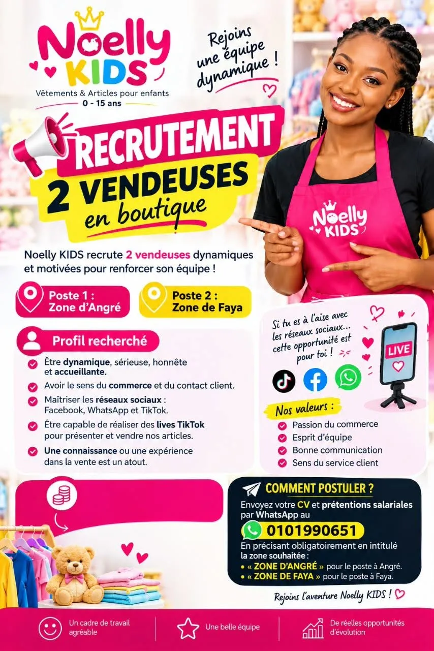 RECRUTEMENT DE DEUX VENDEUSES