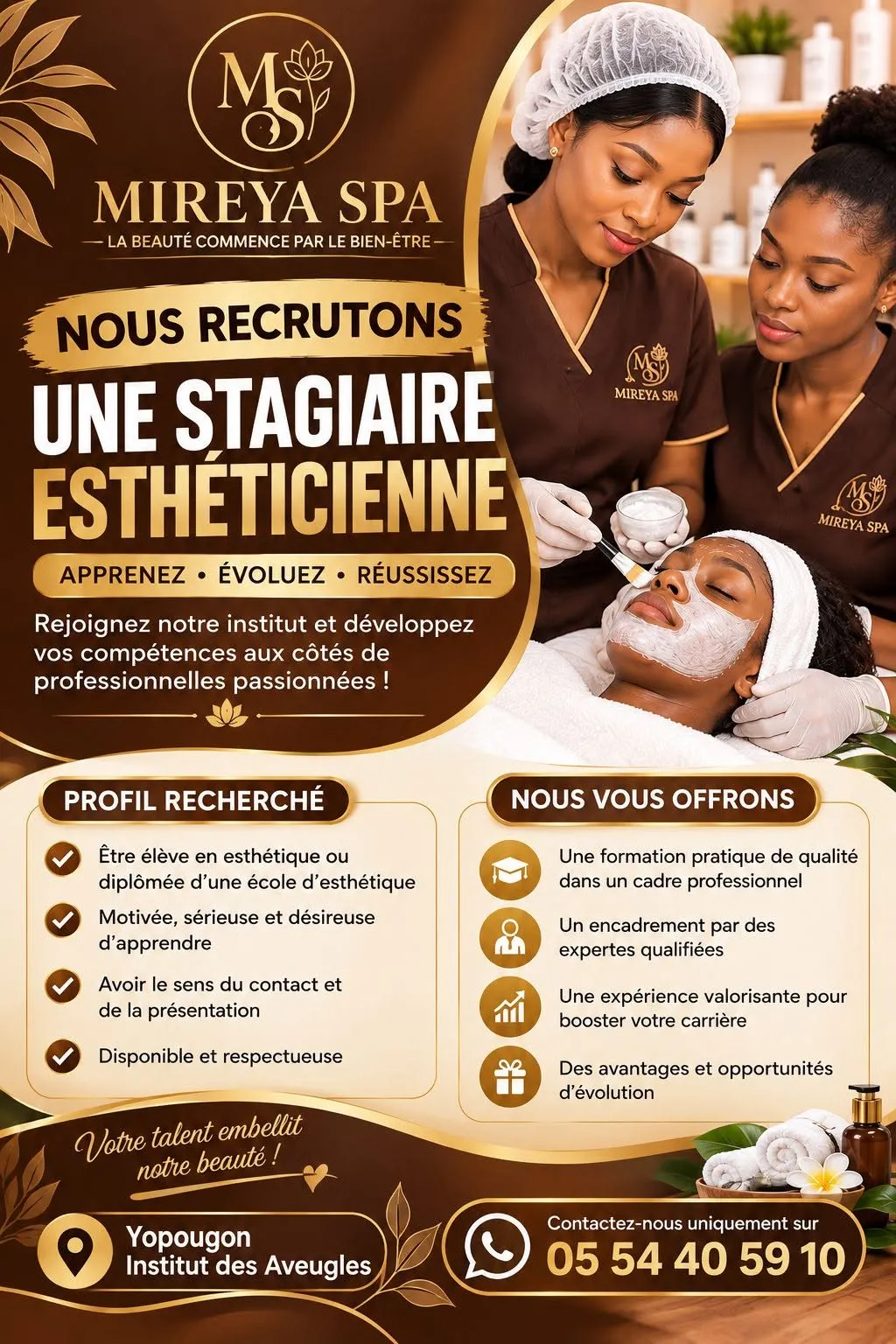 RECRUTEMENT STAGIAIRE ESTHETICIENNE MOTIVE