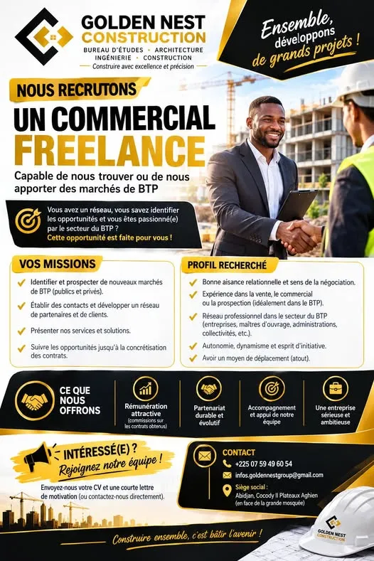 RECRUTEMENT COMMERCIAL FREELANCE BTP