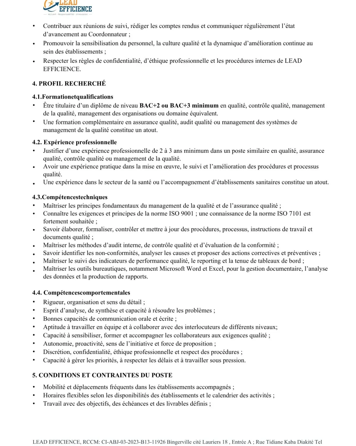 RECRUTEMENT CONSULTANT EN MANAGEMENT DE LA QUALITE (H/F)