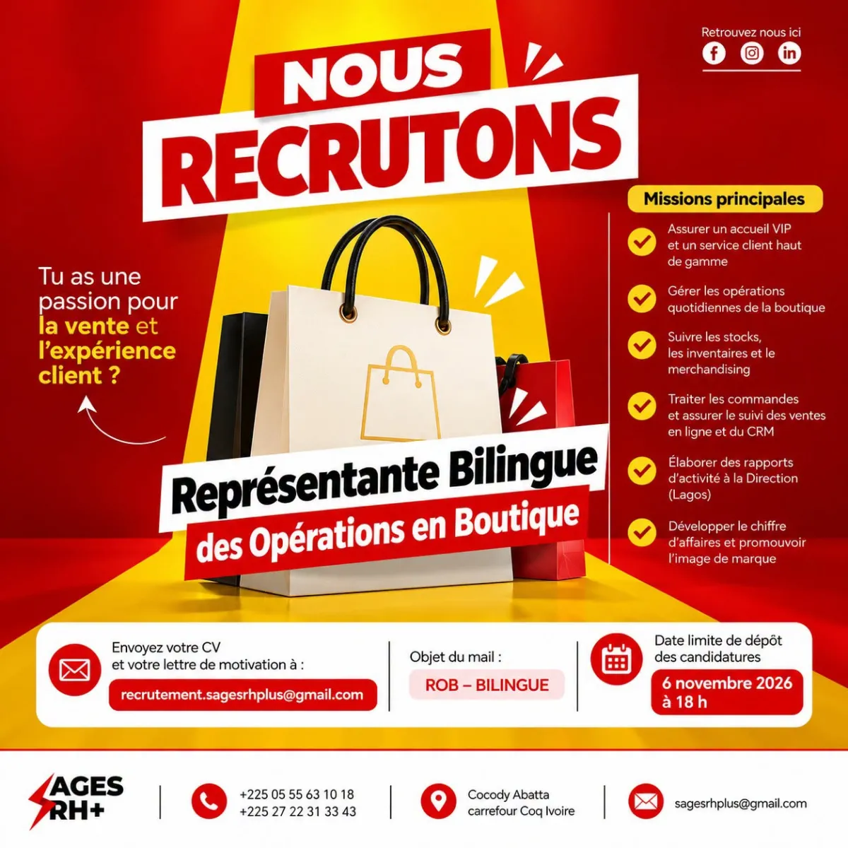 RECRUTEMENT REPRESENTANTE BILINGUE DES OPERATIONS