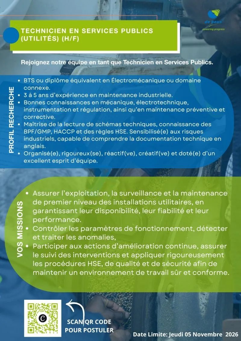 Offre d'emploi RECRUTEMENT TECHNICIEN EN SERVICE PUBLIC H/F