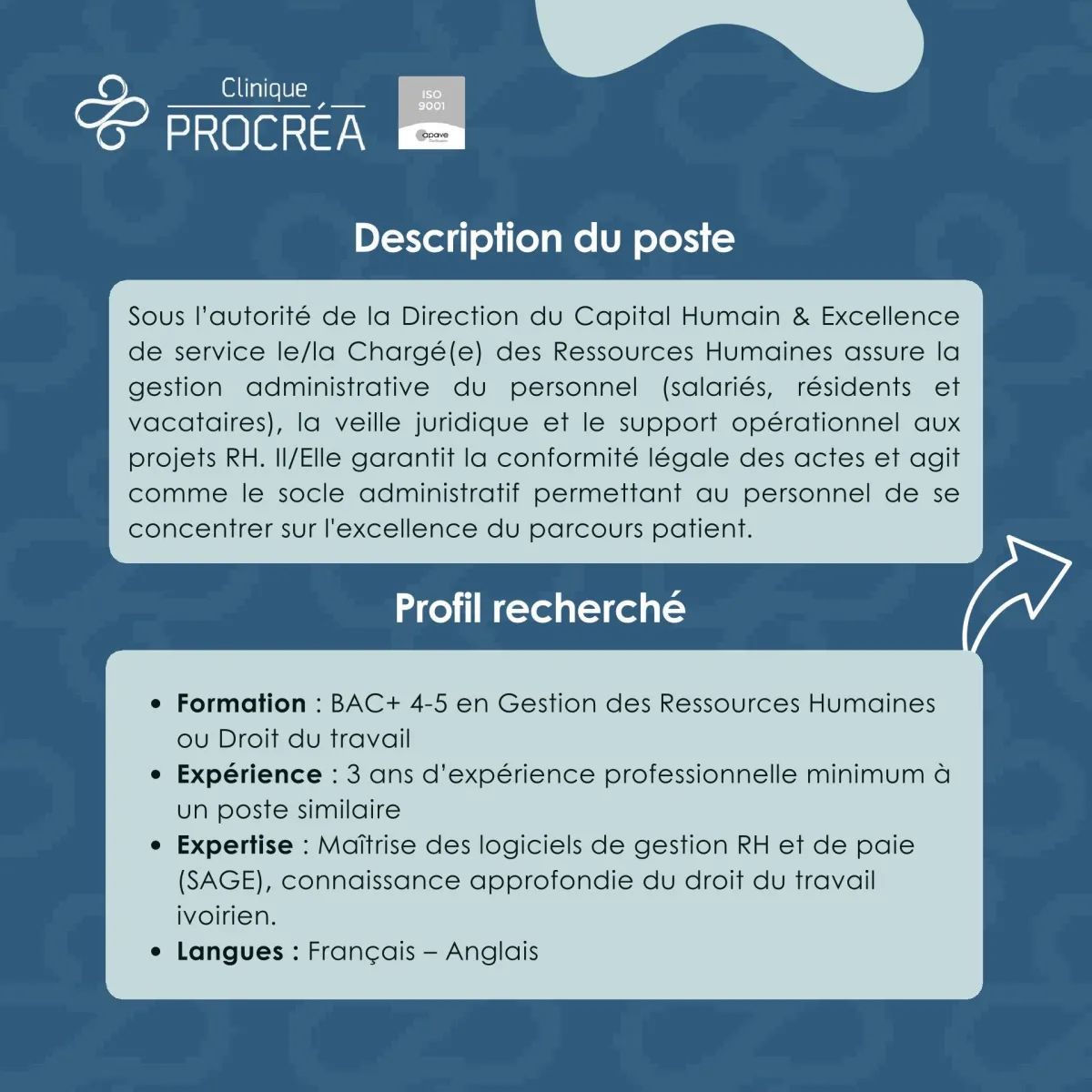 Offre emploi CLINIQUE RECRUTE CHARGE DES RESSOURCES HUMAINES à ABIDJAN