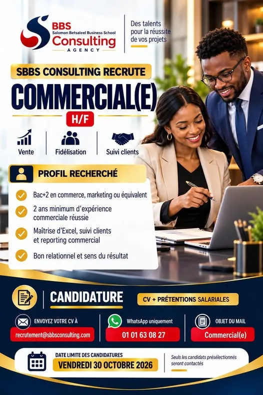 Offre emploi RECRUTEMENT D'UN COMMERCIAL(E) (H/F) à COTE D'IVOIRE